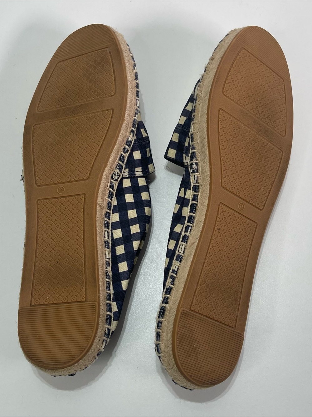 Tory Burch Espadrille Flats Women's 11 Logo Slip On Flats Gingham Check Blue - Picture 6 of 7